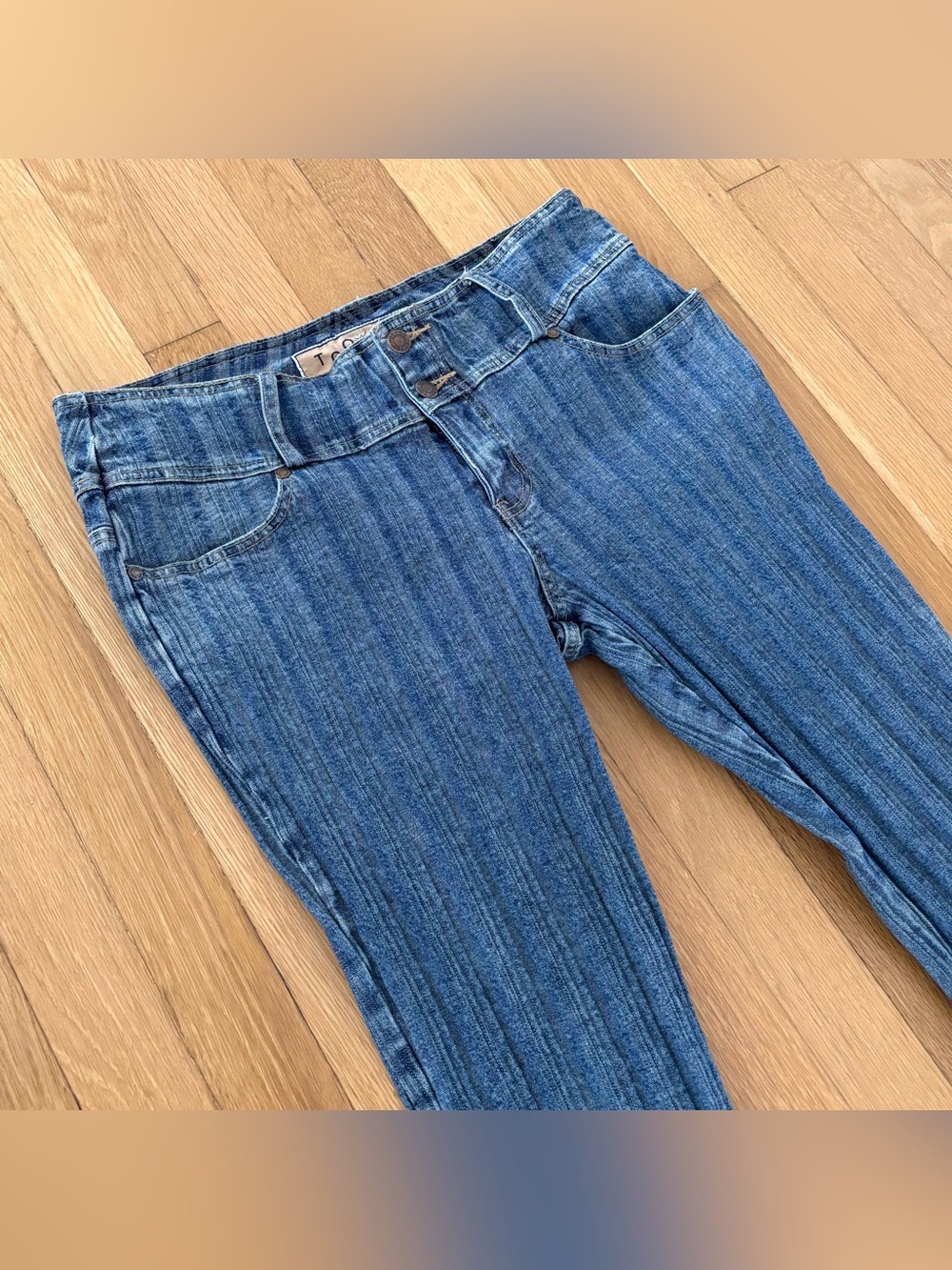 Too Hot Vintage 2000s Ribbed Flare Jeans Low Rise Size 11 12 Stretch Denim - Picture 5 of 14